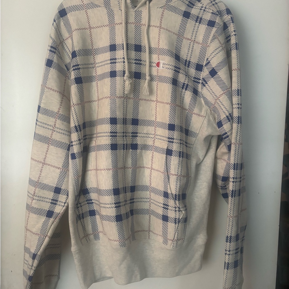 Champion Blue and Cream Plaid Hoodie
